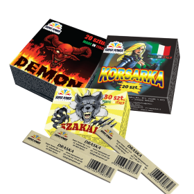 Zestaw petard - 3 opakowania petardy Szakal Demon Korsarka 90szt + 3 Draski do odpalania
