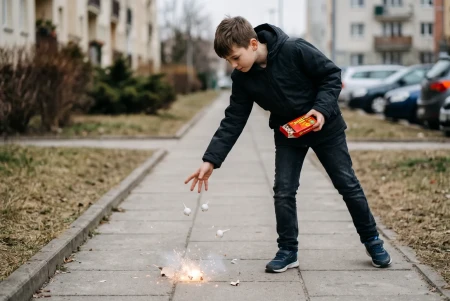 chłopiec rzucający diabełkami